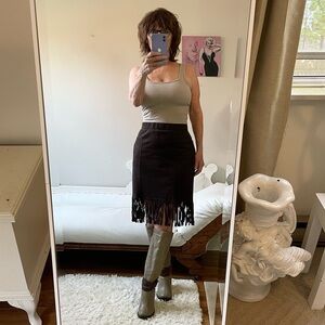 DARK BROWN FAUX SUEDE PENCIL SKIRT CRINGED HEM STRETCH WAIST ARTISAN NY